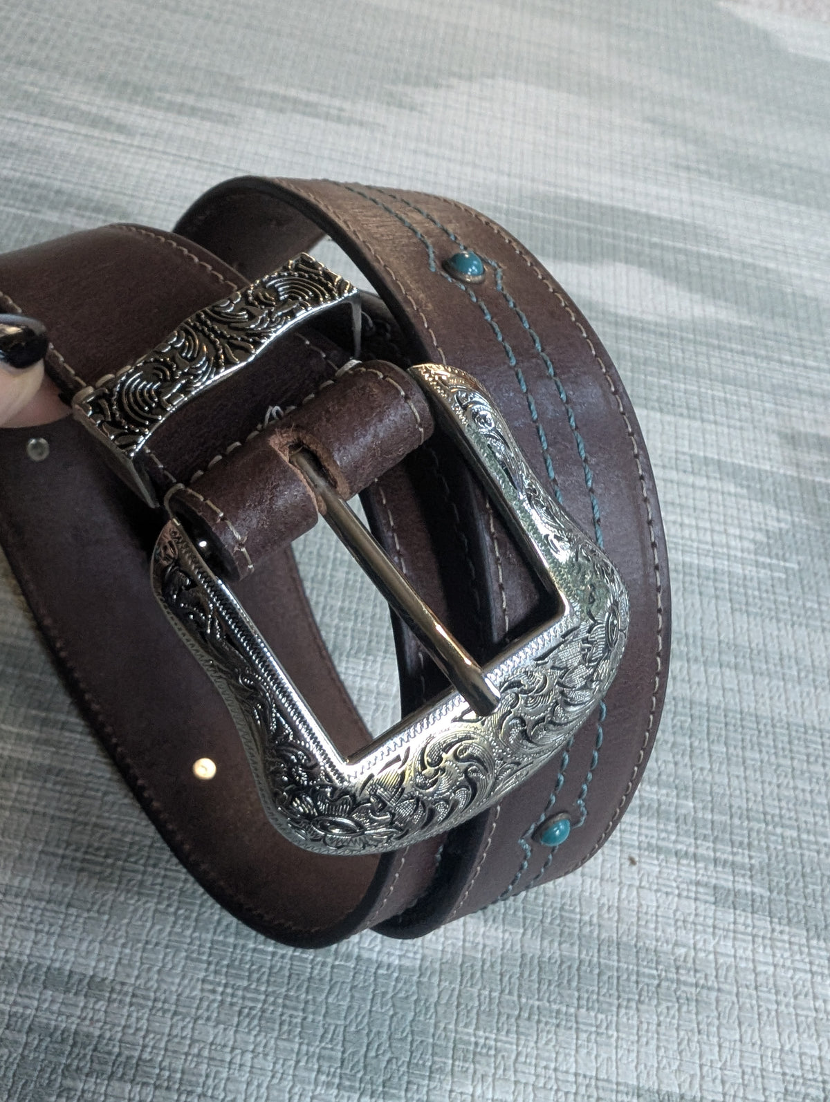 Leather BB Brown Studded Belt XL