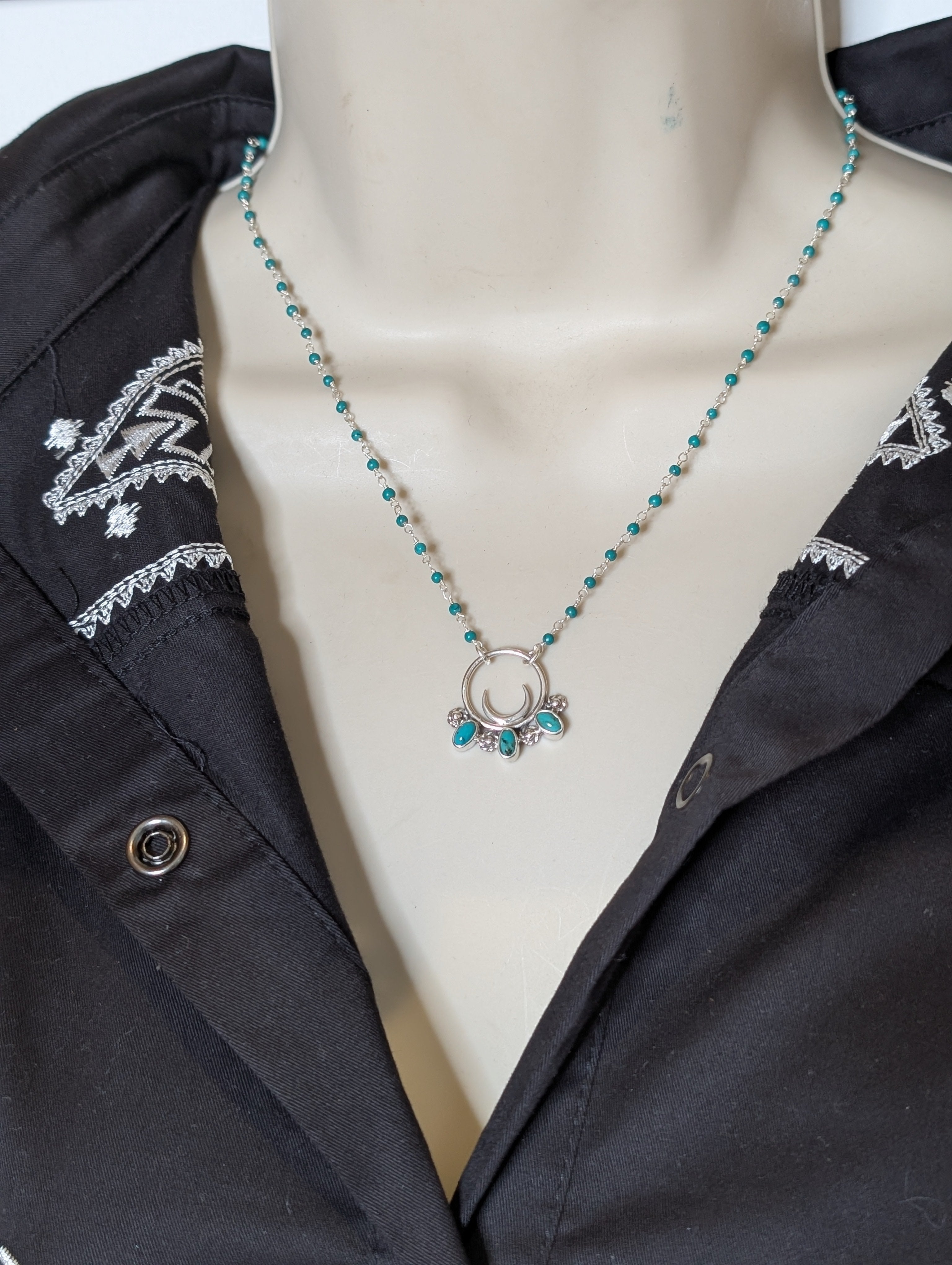 Crescent Turquoise 3 Stone Necklace
