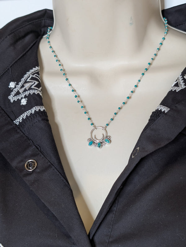 Crescent Turquoise 3 Stone Necklace