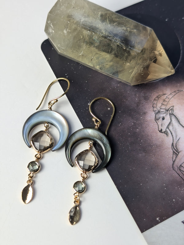 Gold Glass Crescent Earrings