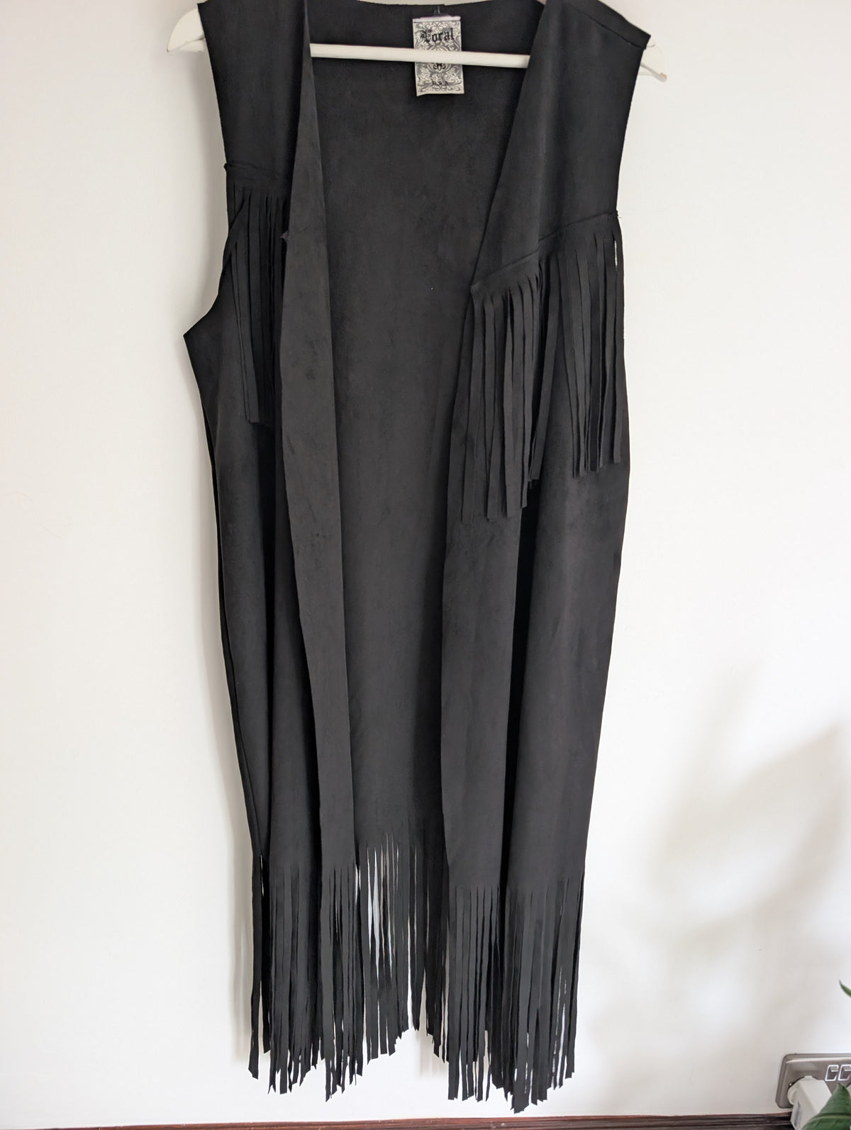 Long Black Faux Suede Waistcoat (S)