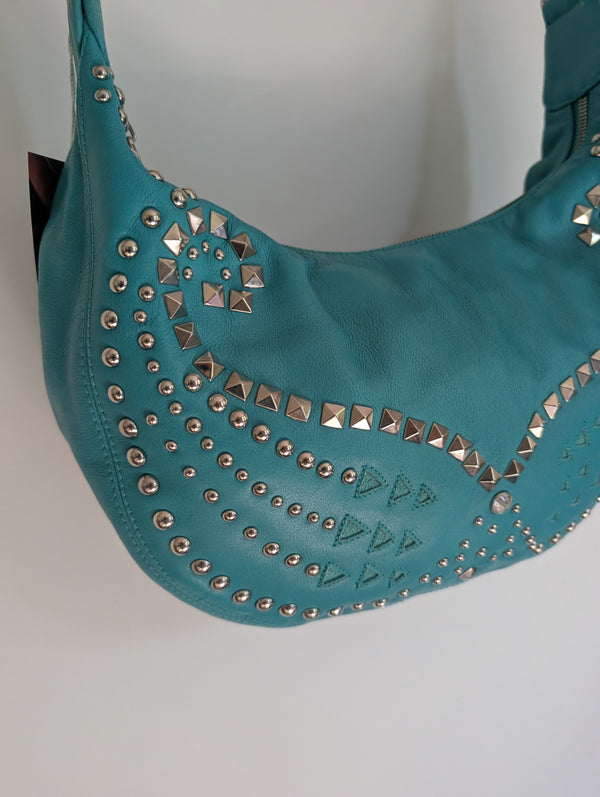 Turquoise Studded Leather Bag