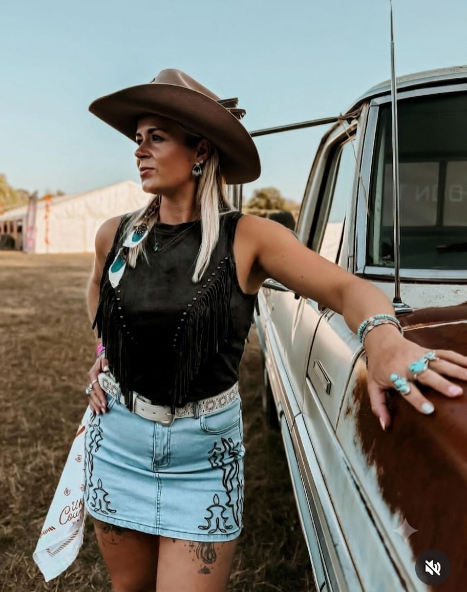 Black Fringe Studded Sleeveless Top