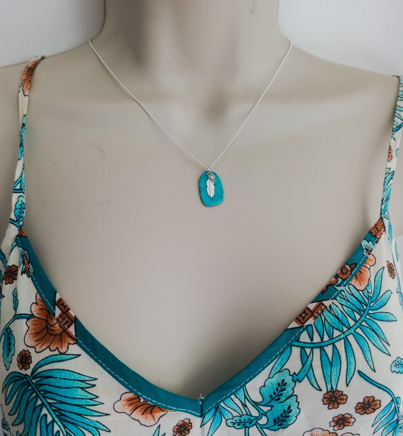 Turquoise Slice Feather Necklace