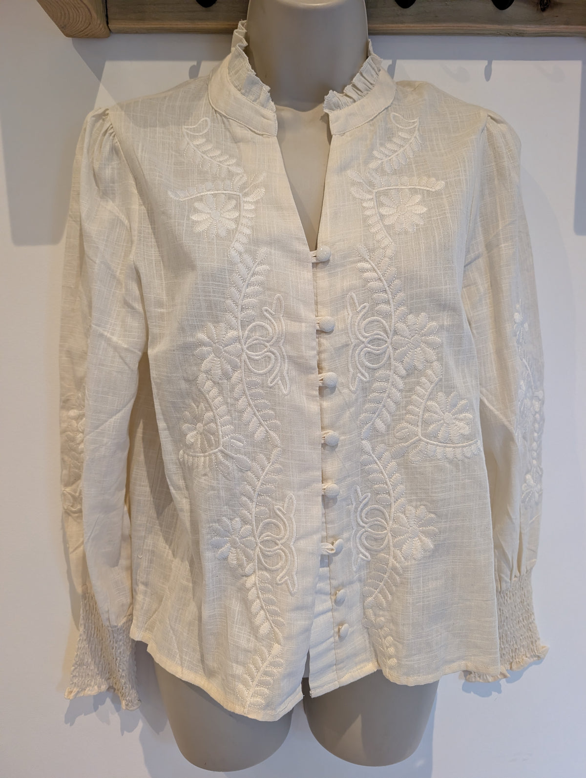Boho Cream Embroidered Blouse (S)