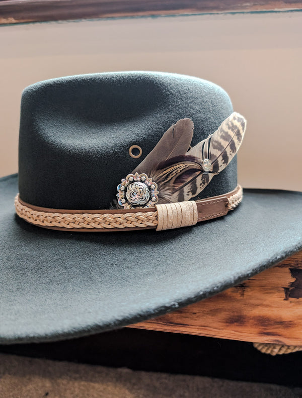 Olive Concho Feather Western Hat