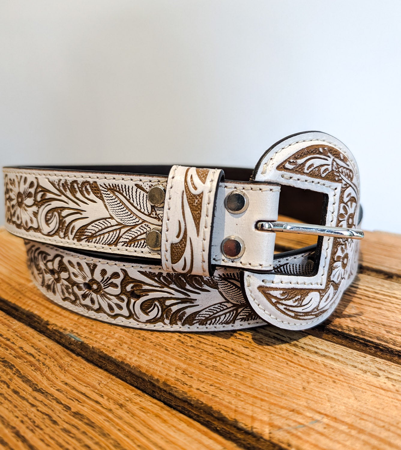 Ivory Tooled Leather Belt - Boho Buffalo Accessories