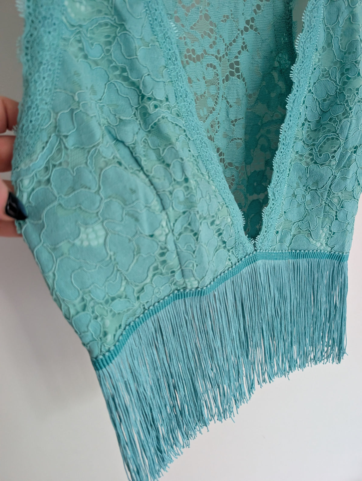 Turquoise Lace Fringe Top