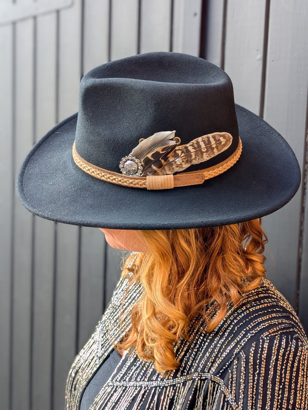 Black Diamante Feather Western Hat - Main Image
