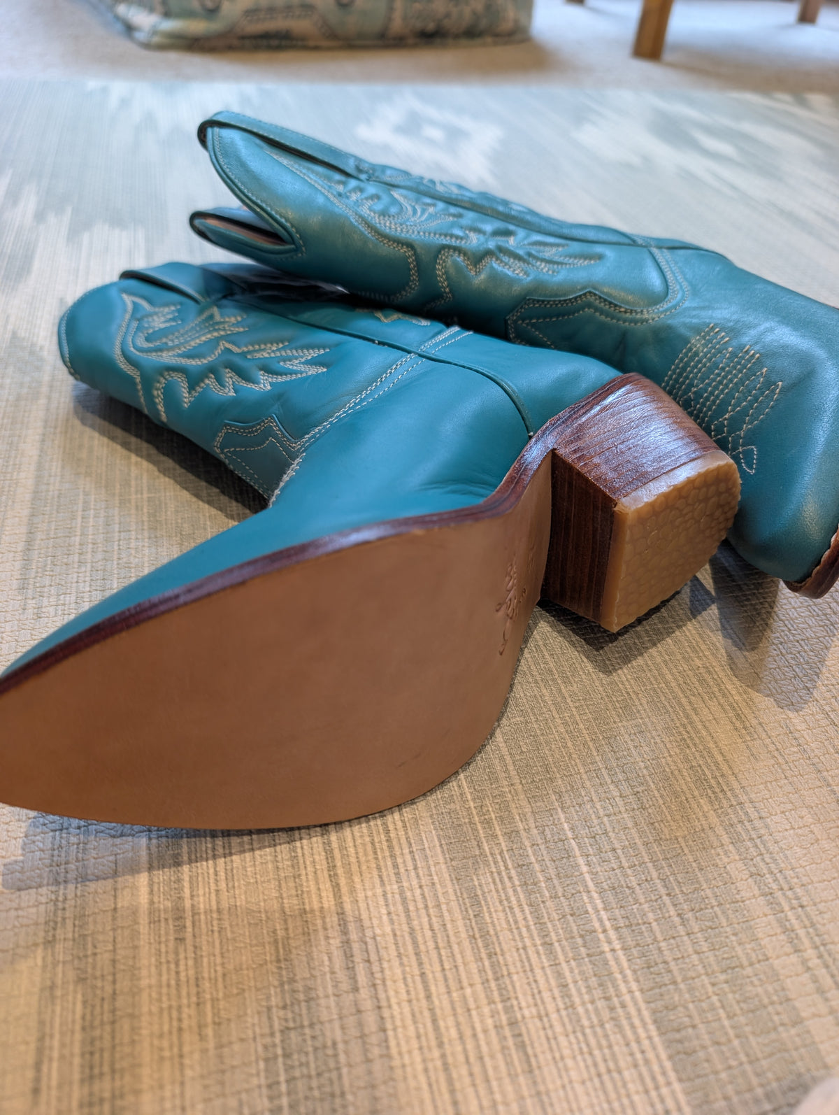 Turquoise 3/4 Length Cowgirl Boots (Size 4)
