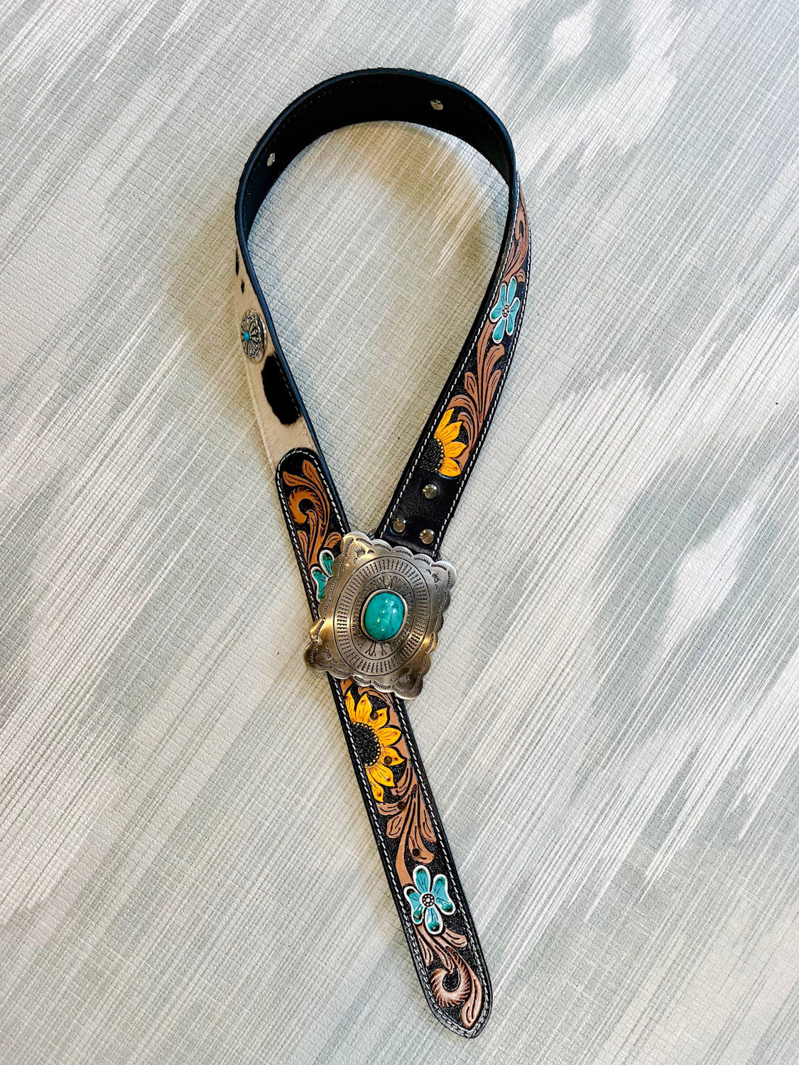 Floral Cowprint Western Belt - Boho Buffalo Accessories