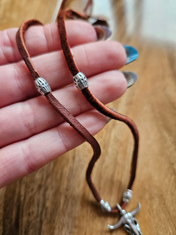 Long Suede Longhorn Agate Necklace