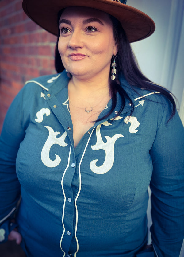 Teal Western Shirt (Plus) - Boho Buffalo Accessories