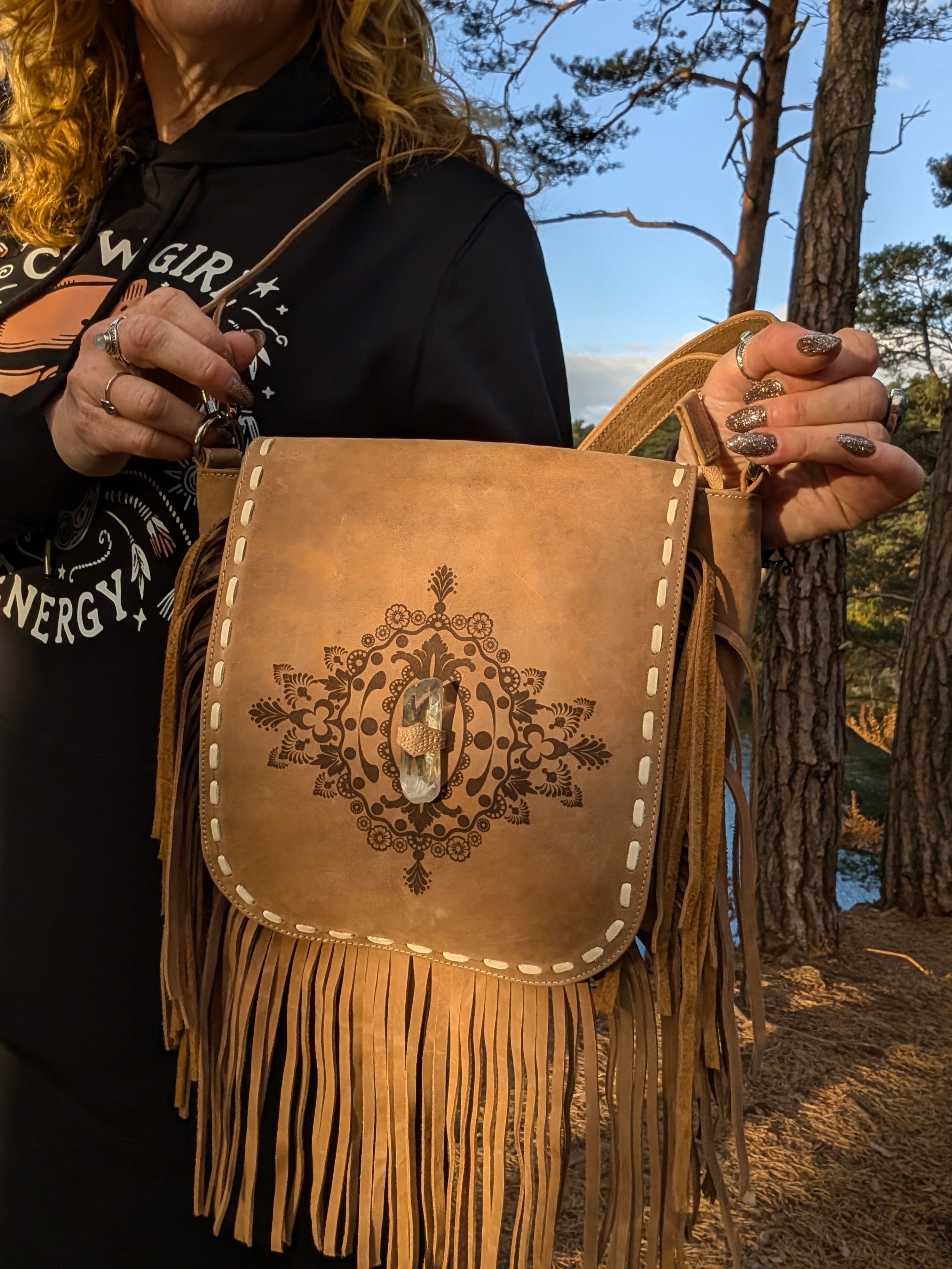 Clear Quartz Fringe Crossbody