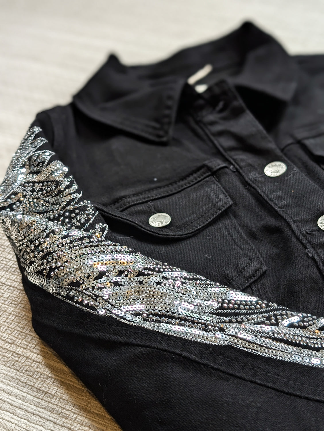 Black Sequin Feather Jacket