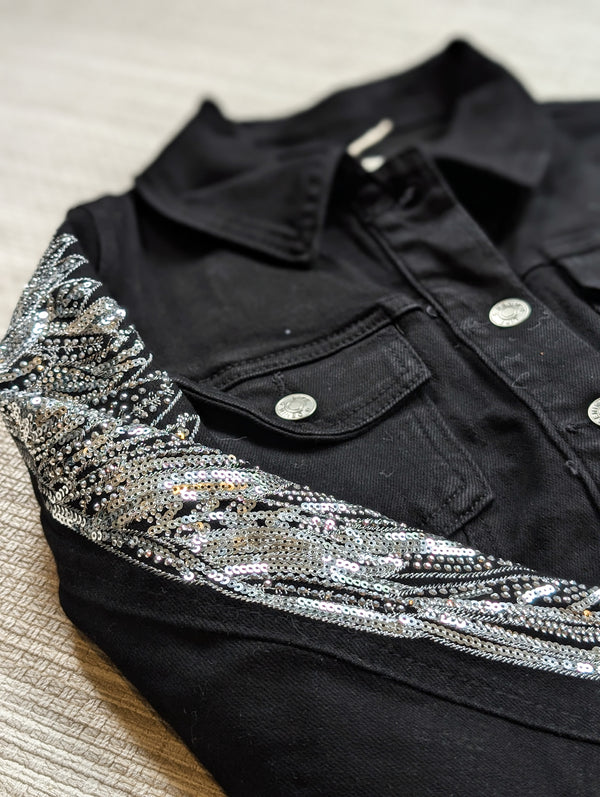 Black Sequin Feather Jacket