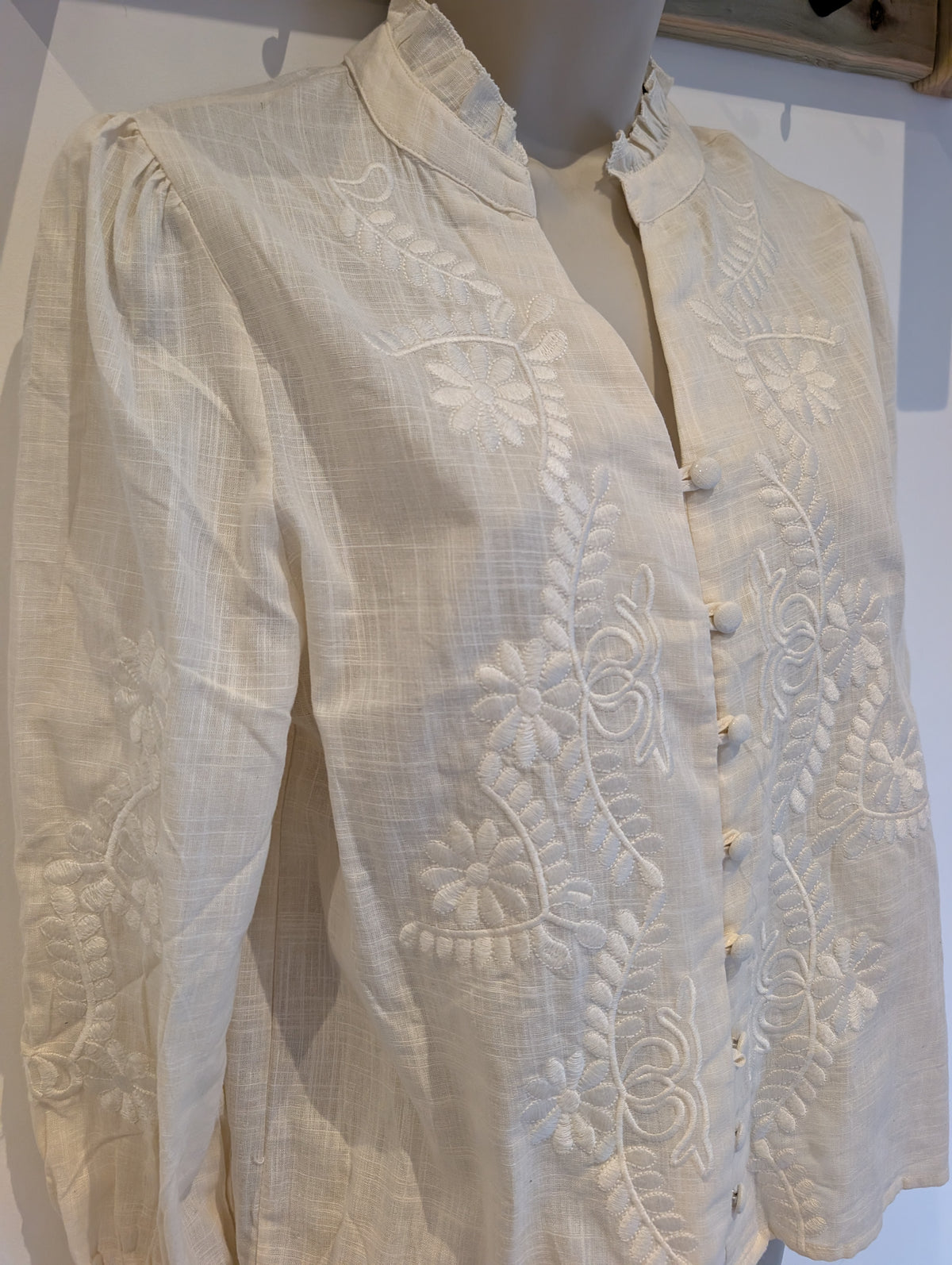 Boho Cream Embroidered Blouse (S)