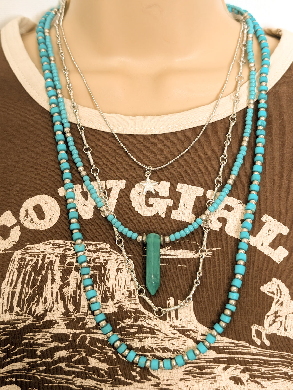 Turquoise Point Layer Necklace - Boho Buffalo Accessories