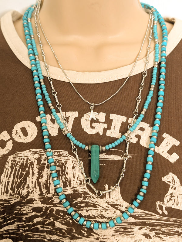 Turquoise Point Layer Necklace - Boho Buffalo Accessories