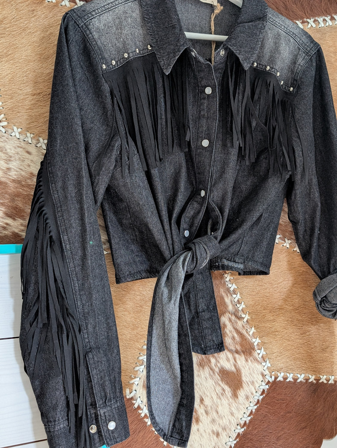 Black Denim Fringe Shirt