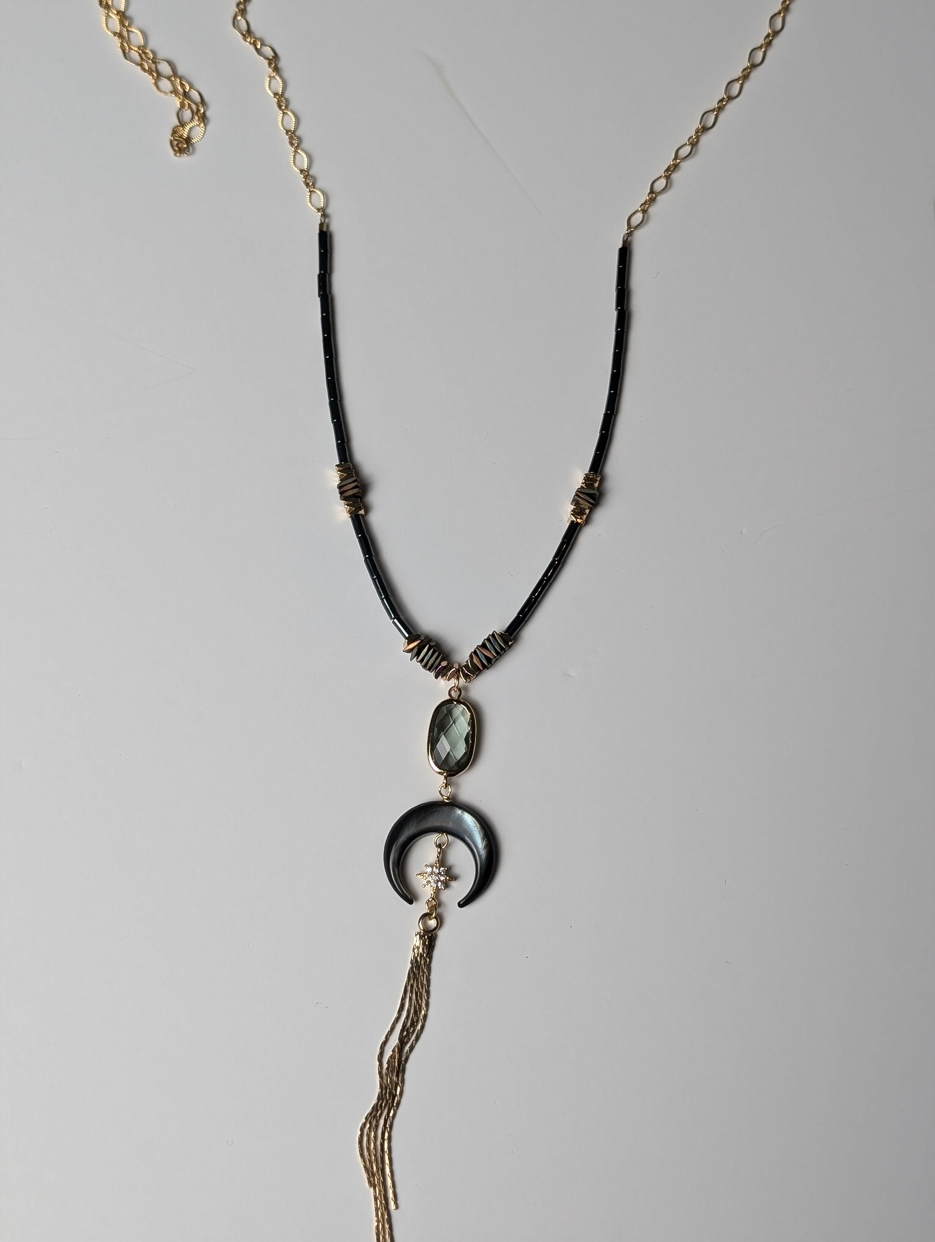 Gold Hematite Long Cosmic Necklace