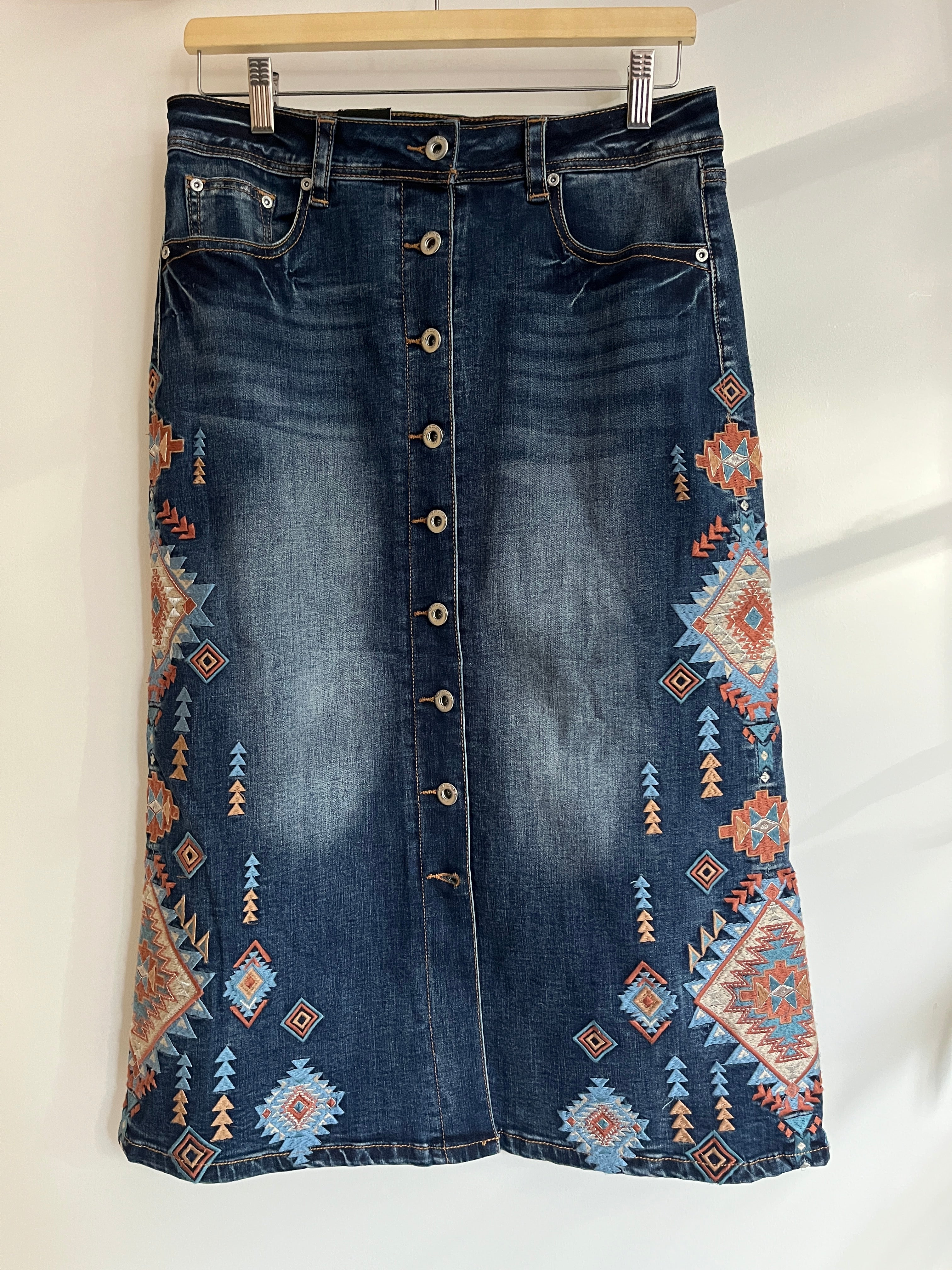 Western Embroidered Denim Skirt