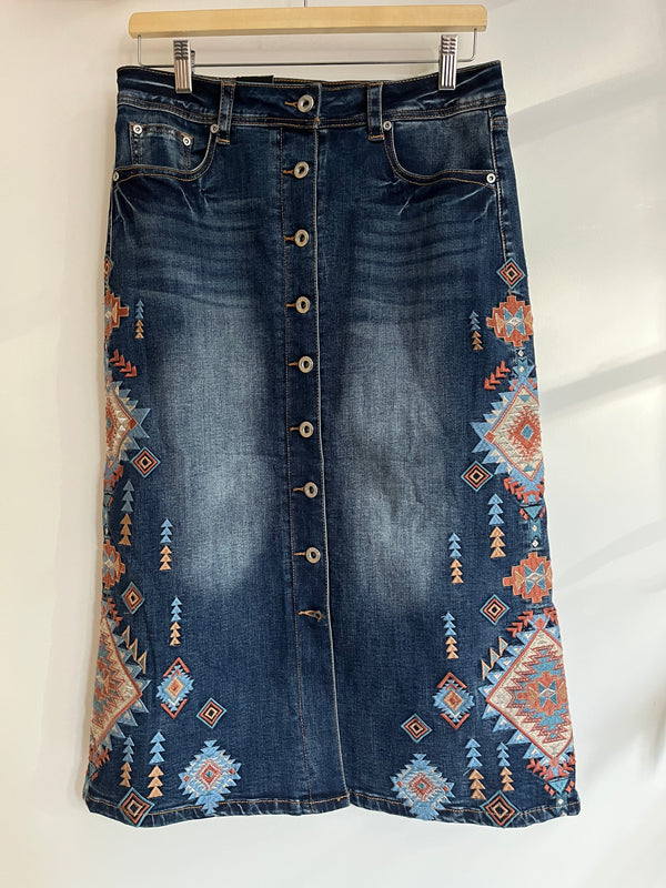 Western Embroidered Denim Skirt