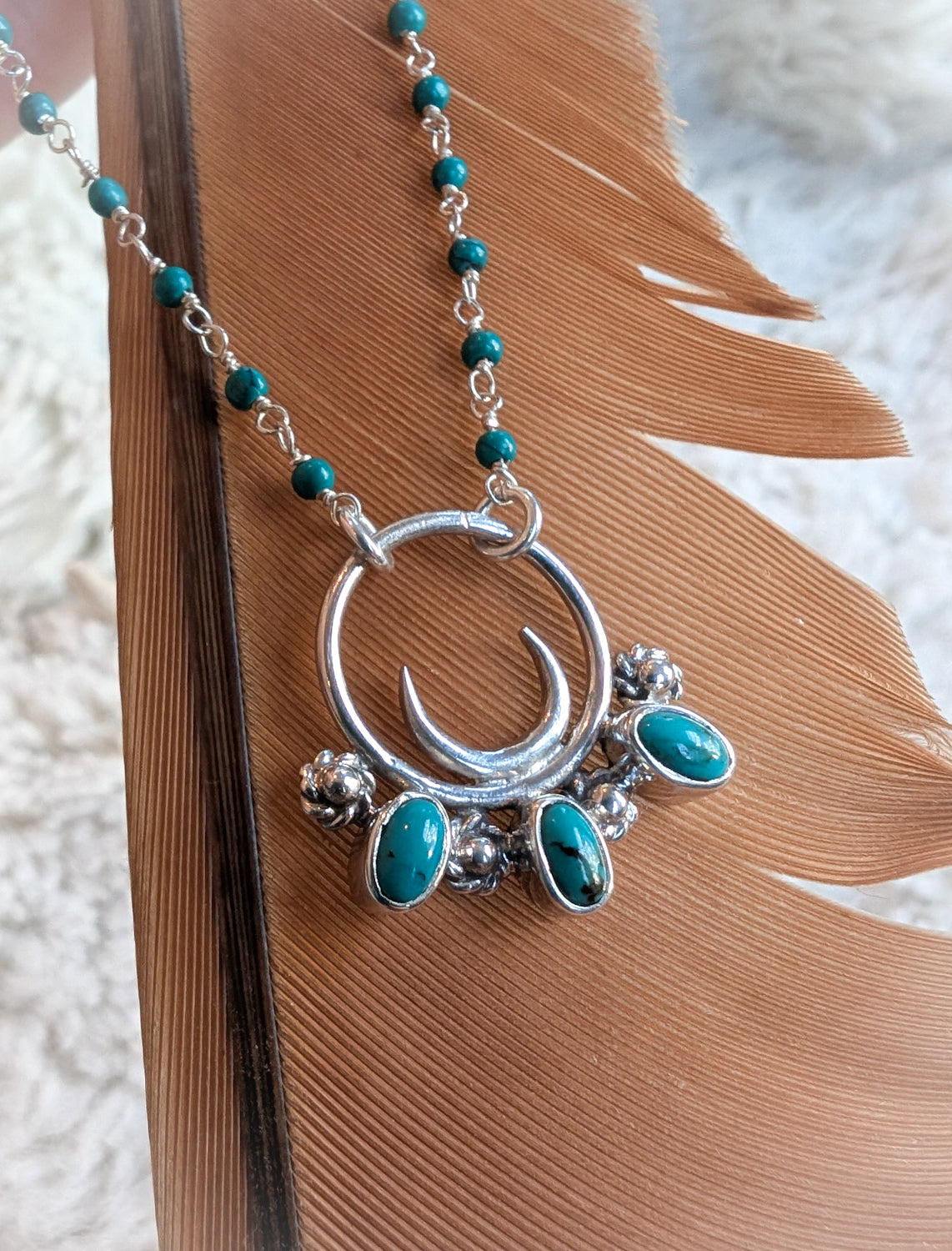 Crescent Turquoise 3 Stone Necklace