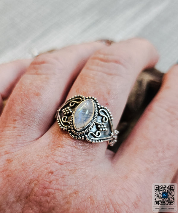 Moonstone Marquise Filigree Ring