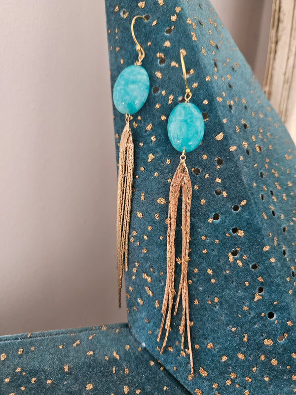 Amazonite Gold Tassel Earrings