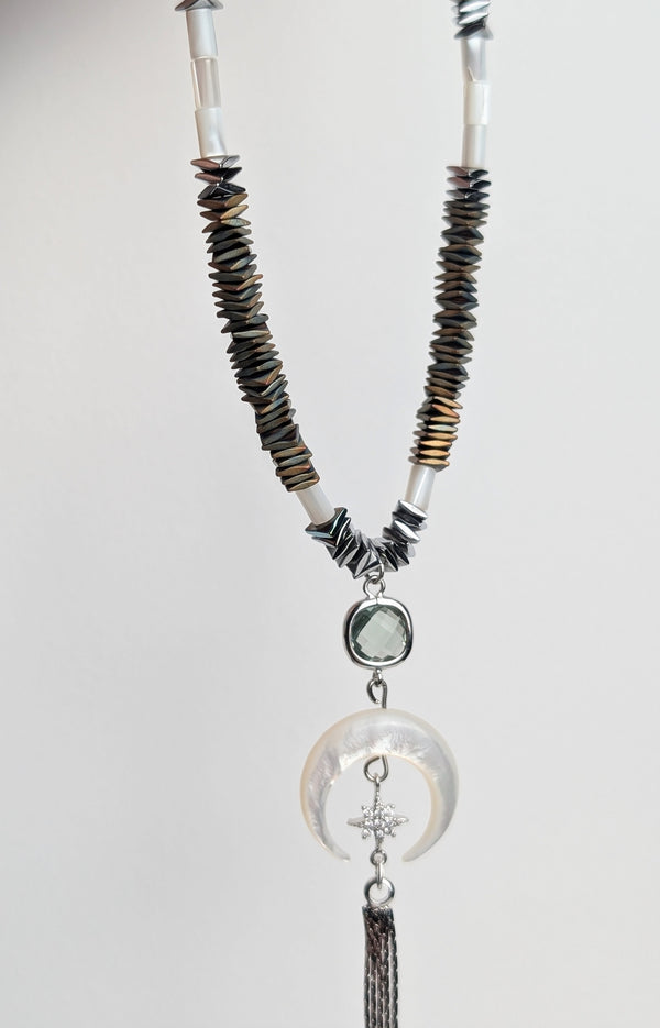 Silver Hematite Long Cosmic Necklace