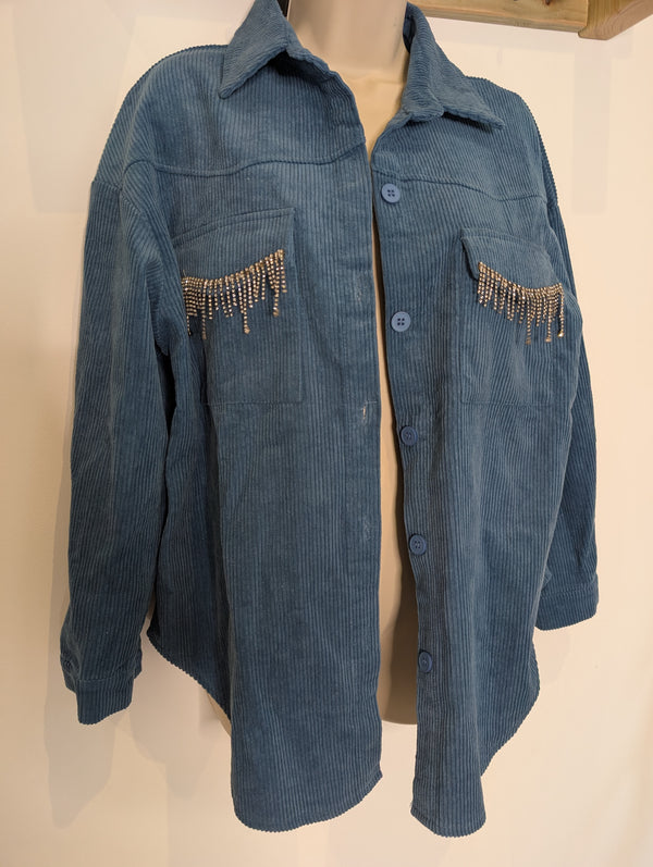 Blue Rhinestone Shacket XL