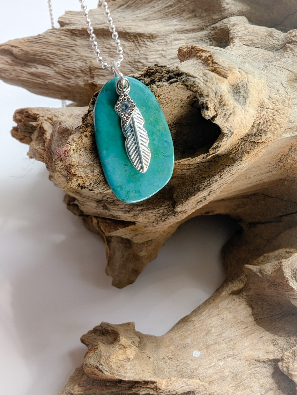 Turquoise Slice Feather Necklace