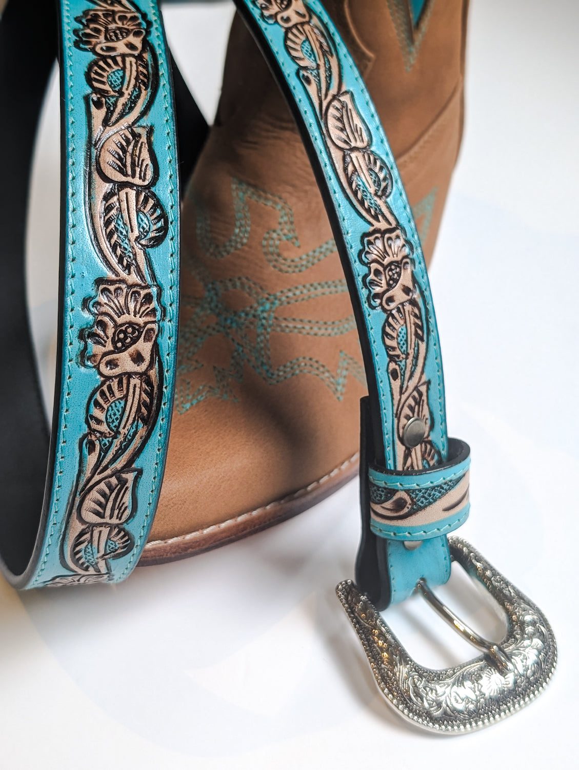 Turquoise Tooled Western Belt - Boho Buffalo Accessories