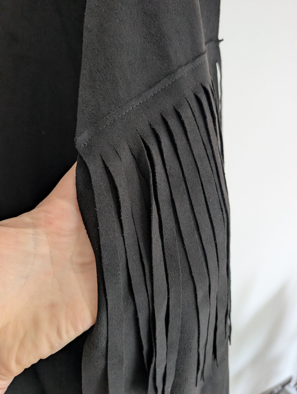 Long Black Faux Suede Waistcoat (S)