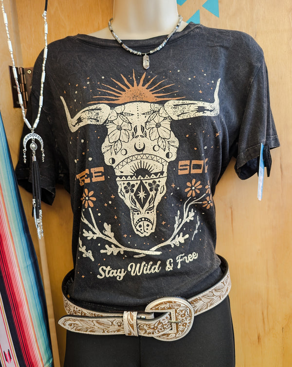Black Boho Bull Tee