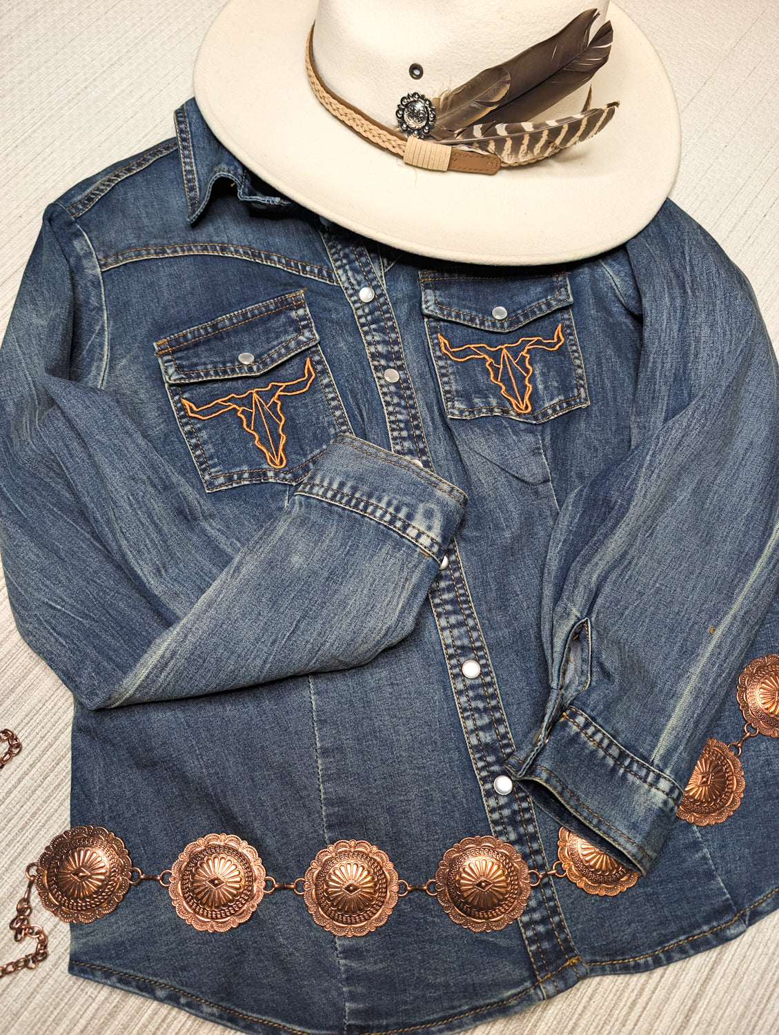 Buffalo Embroidered Denim Shirt (S-3XL) - Boho Buffalo Accessories