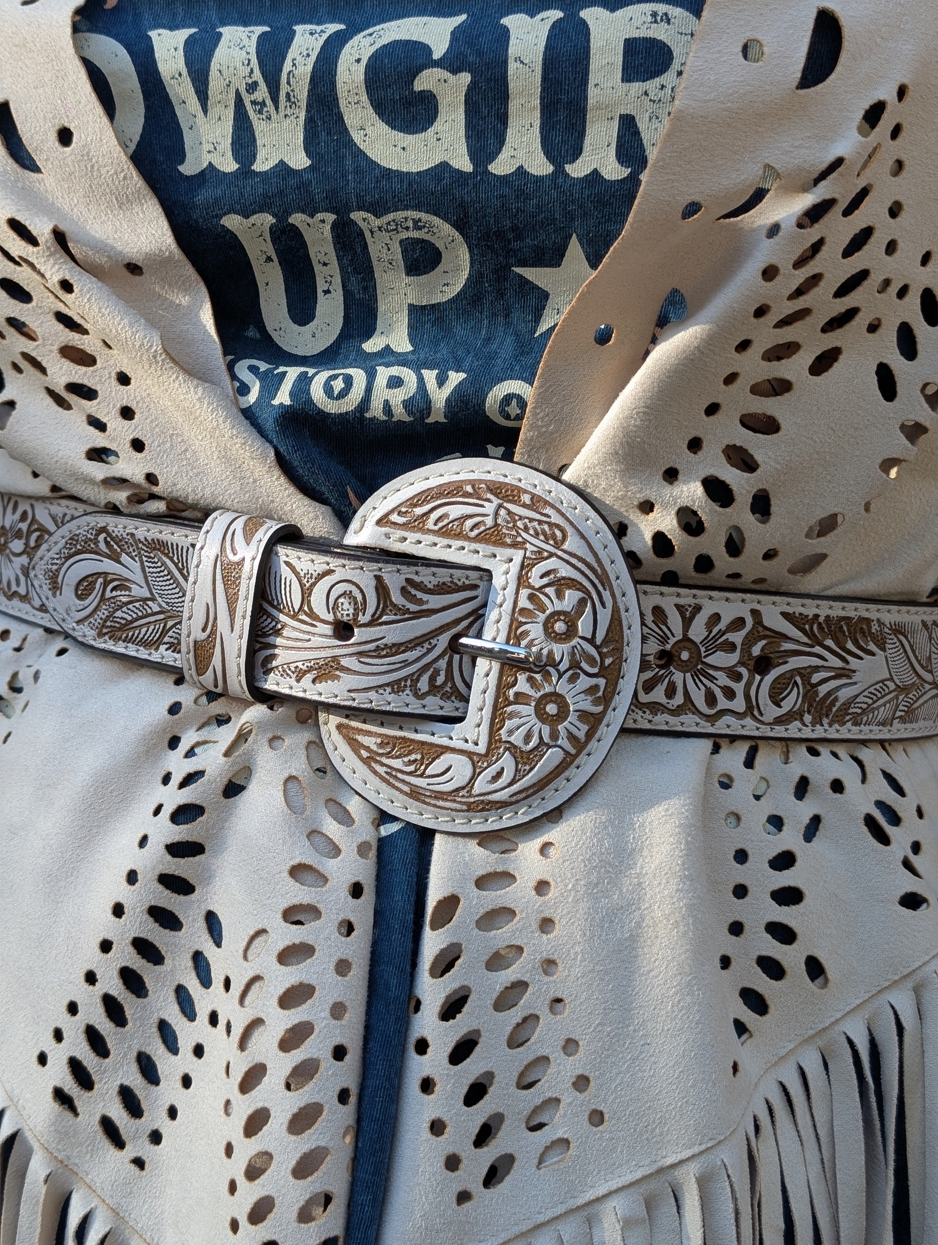 Ivory Tooled Leather Belt - Boho Buffalo Accessories
