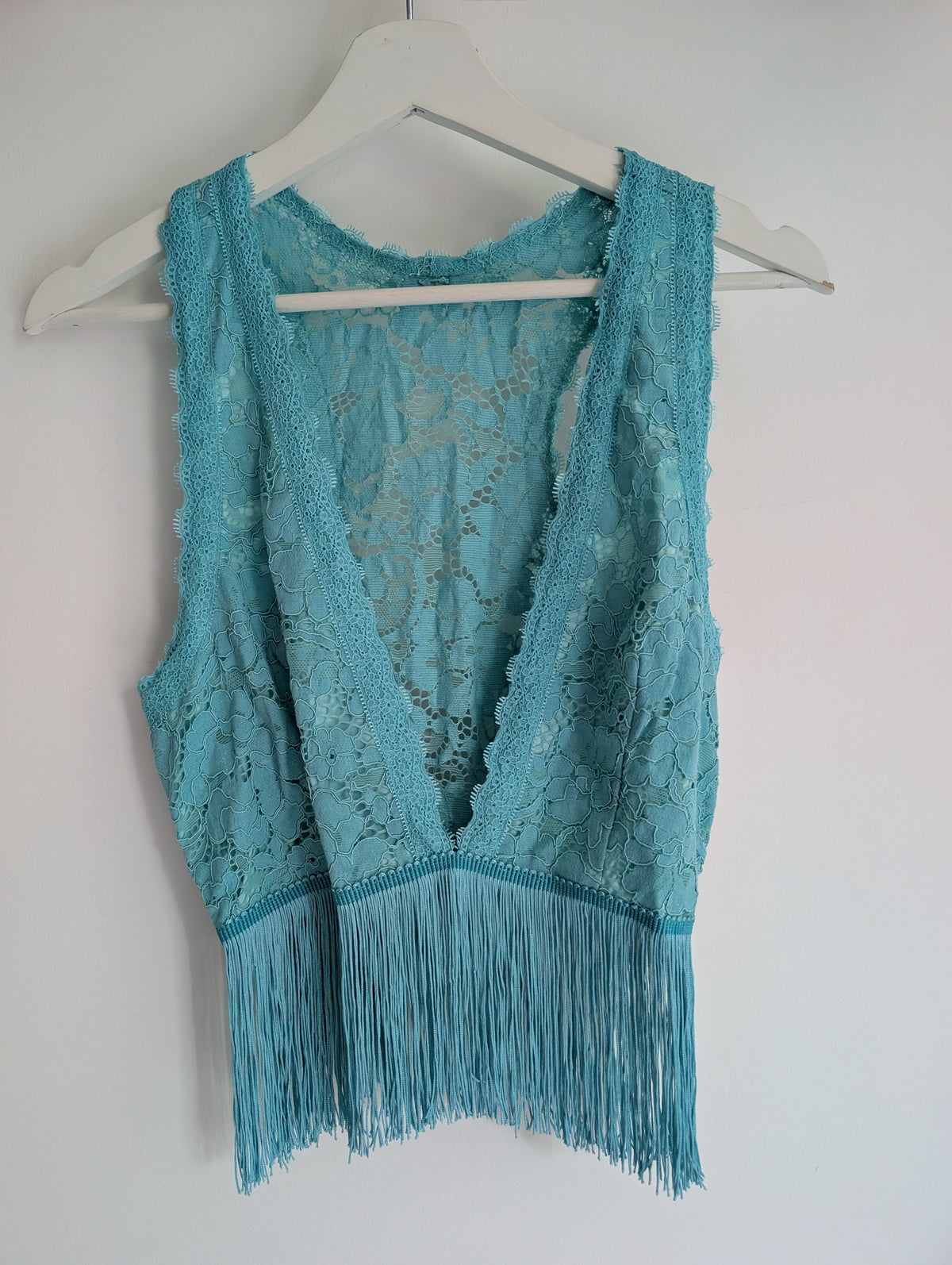 Turquoise Lace Fringe Top