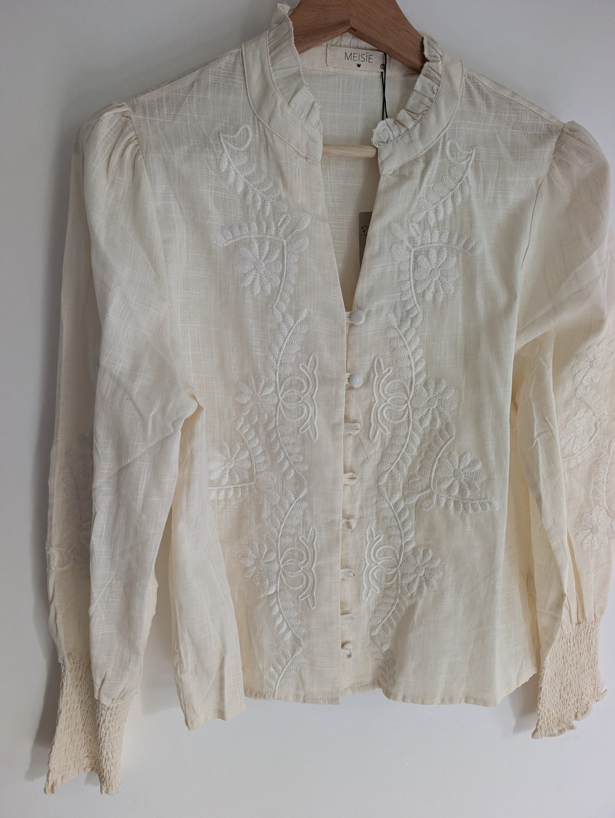 Boho Cream Embroidered Blouse (S)