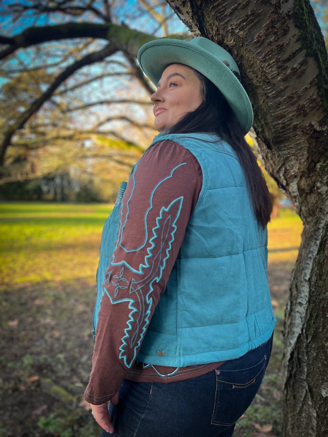 Teal Western Stitch Gilet (S-3XL) - Boho Buffalo Accessories