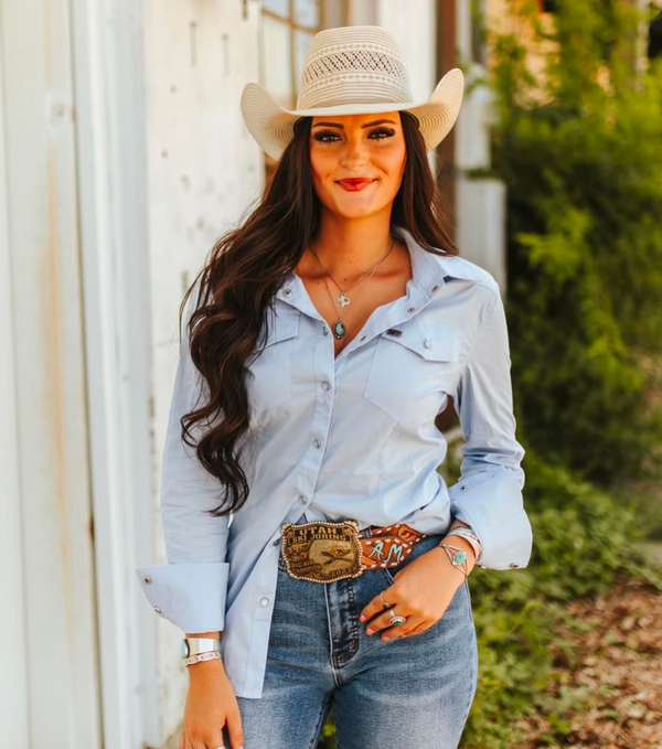 Pale Blue Western Shirt L