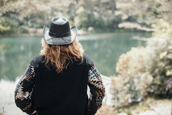 Black Straw Studded Western Hat