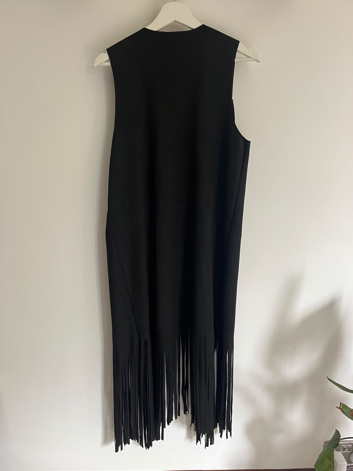Long Black Faux Suede Waistcoat With Stars (L)