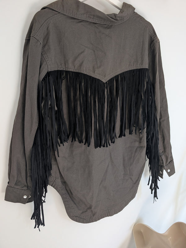 Charcoal Fringe Denim Shacket (S 10-12)