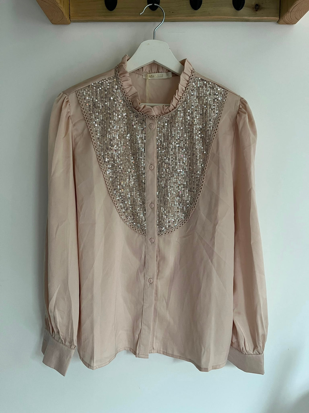 Blush Satin Sequin Blouse