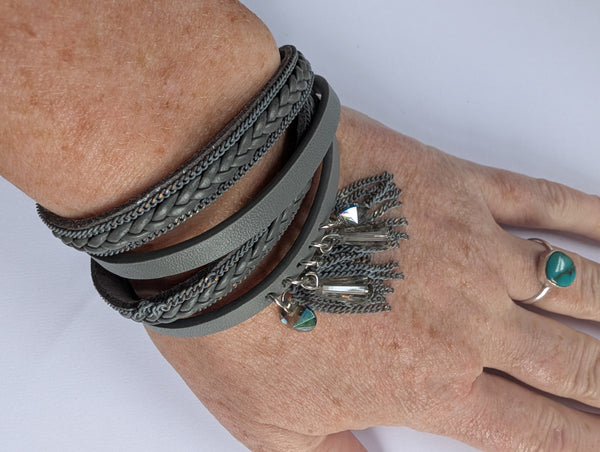 Faux leather and crustal wrap cuff