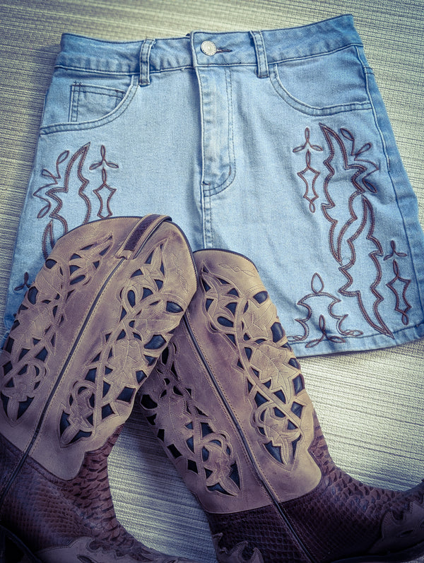 Denim Boot Stitch Mini Skirt