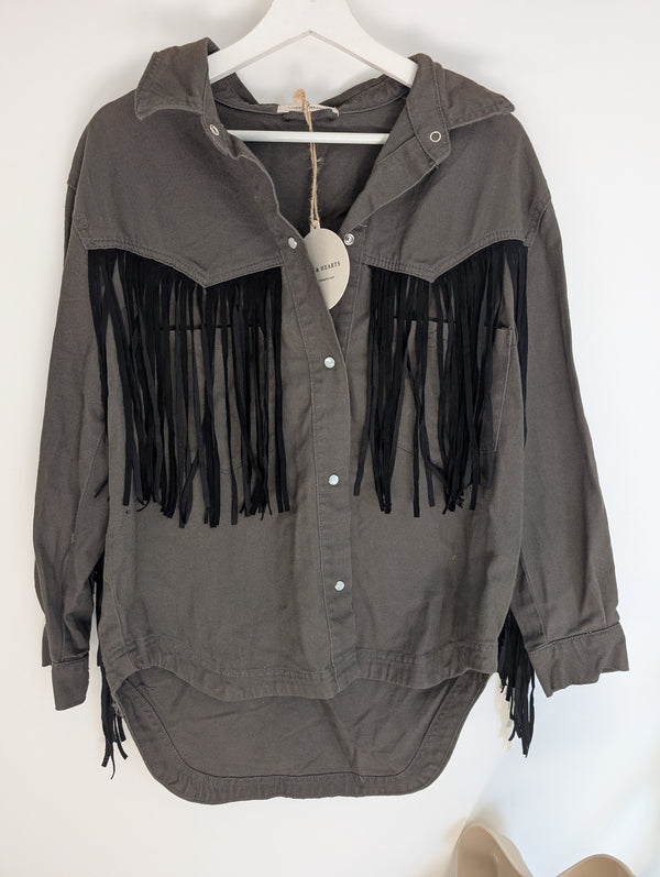 Charcoal Fringe Denim Shacket (S 10-12)