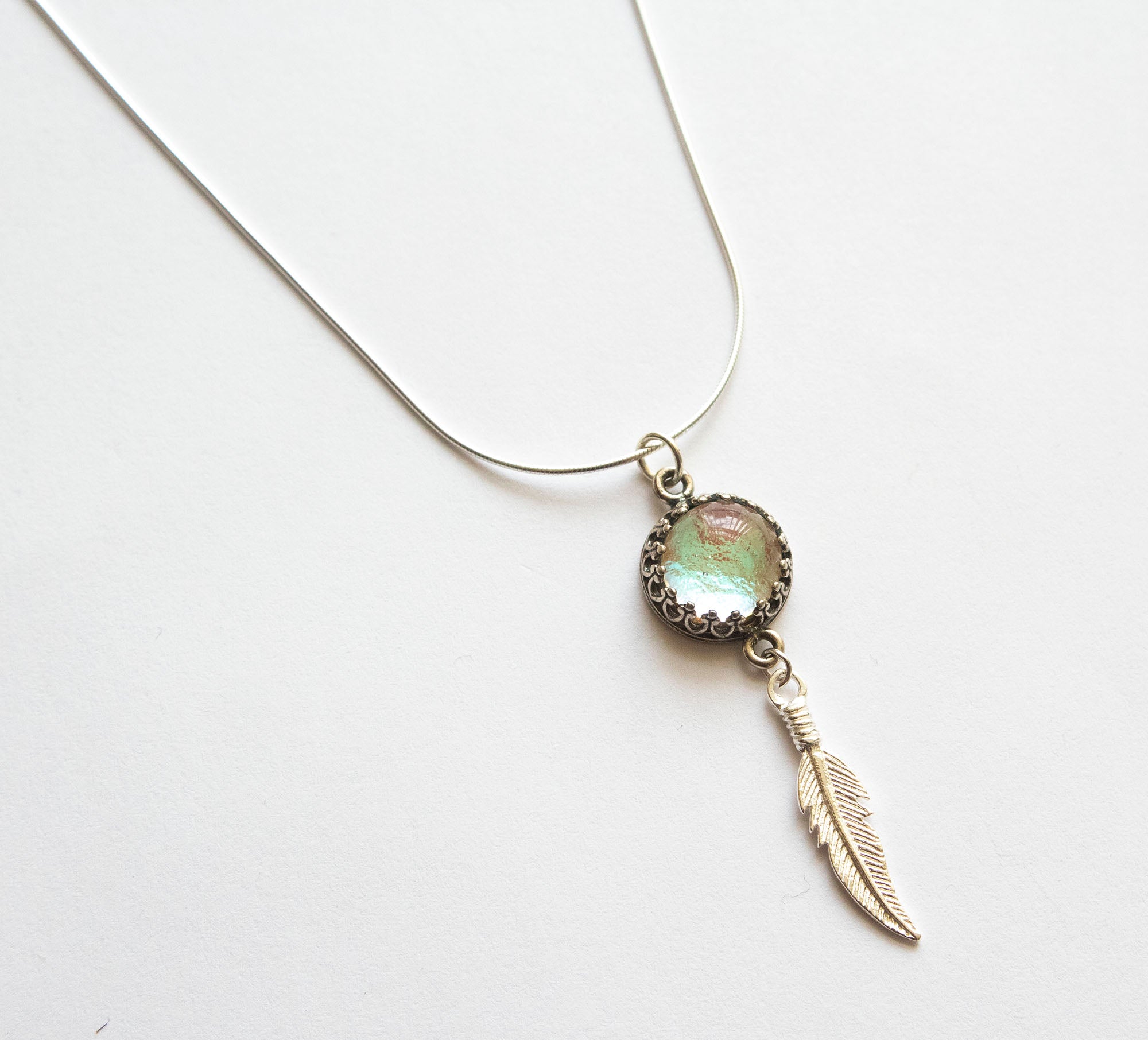 Silver Slim Glass Feather Necklace - Various - Boho Buffalo Accessories